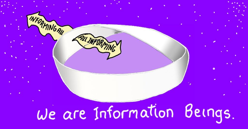Mobius loop illustrating we are information beings and we live the paradox: we inform all even as we are informed by all