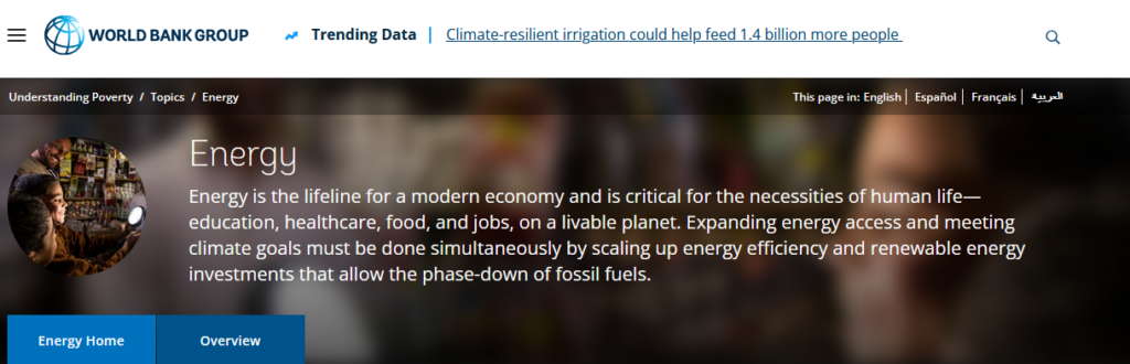 Screenshot (December 2024) of Internet search under "World Bank energy" illustrating the global merchant bankers propagate exclusive notions of "energy".